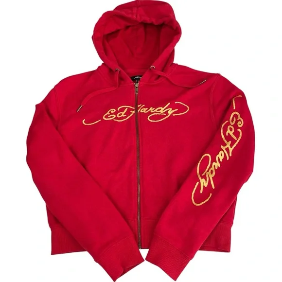 Ed Hardy Red Dragon Tattoo Graphic Zip Up Hoodie Y2K Medium - Picture 11 of 12